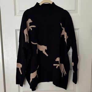 Elegant Black Cheetah Pattern Women's Turtleneck Tunic Sweater